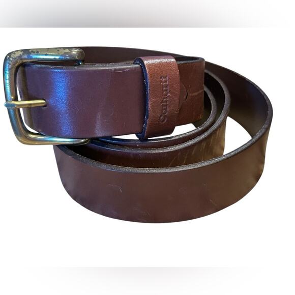Carhartt Mens Size 52 Brown Leather Belt with Brass Buckle - Picture 1 of 7